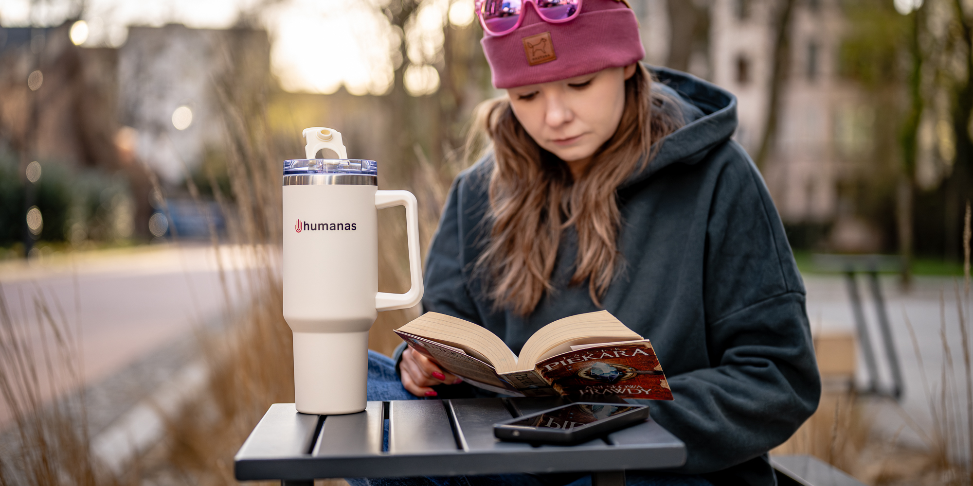 Kubek termiczny Humanas Viva 1200 ml - beżowy